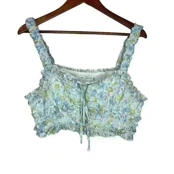 Toby Heart Ginger floral ruffle‎ crop top Sz L - Picture 1 of 8